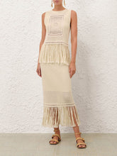 Zimmermann Cream Indra Crochet Fringe Midi Skirt