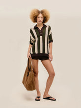 Haight Olive Striped Open-Knit Polo