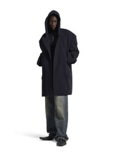 Dark Navy Hooded Short Wool Coat