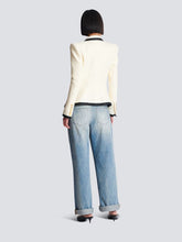 Balmain Beige Two-Tone Fitted Basketweave Jacket