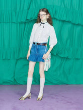 Valentino Garavani Blue Ruffled Hem Denim Mini Skirt