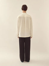 Commas White Stand Collar Hemp Viscose Shirt