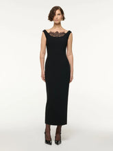 Black Wool Crepe Cocktail Dress with Lace Insert