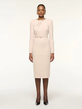 Roland Mouret Dark Cream Twisted Drape Pearl-Trim Dress