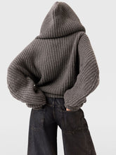 Stella McCartney Dark Grey Melange Chunky Ribbed Hooded Cardigan