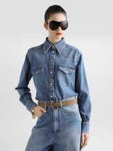 Dolce & Gabbana Blue Fitted Denim Shirt with Western Stitching