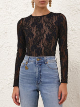Zimmermann Black Lace Long-Sleeve Bodysuit