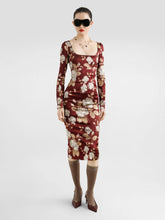 Dolce & Gabbana Vintage Rose-Print Satin Midi Dress