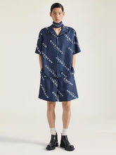 Givenchy Navy Silk Shirt with Logo Shadow Print