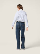 Miu Miu Light Blue Striped Cotton Poplin Shirt with Contrast Collar