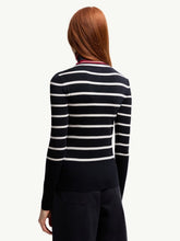 Moncler Dark Blue Striped Wool Polo Neck Jumper