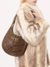 Small Brown Chevron Leather Hobo Bag
