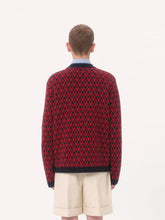 Valentino Garavani Navy and Red Wool V-Pattern Cardigan