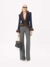 Valentino Garavani Indigo Blue Wool Crepe Jacket with Shearling Trim