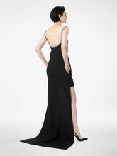 Tom Ford Black Crystal Embroidered Asymmetric Cocktail Dress
