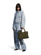 Balenciaga Khaki Green Le City Bag Medium in Suede Calfskin