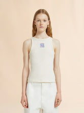 Marni Cream Ribbed Cotton Tank Top with Frame Logo