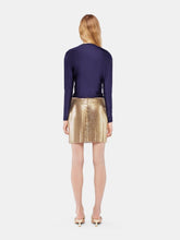Rabanne Deep Navy Satin Crop Top with Piercing Detail