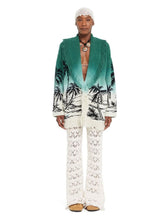 Alanui Green Wave Bloom Jacquard Cardigan