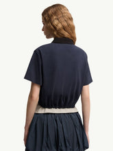 Moncler Night Blue Cropped Cotton Piquet Polo Shirt