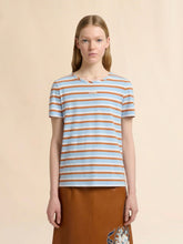Marni Light Blue and Brown Striped Cotton T-Shirt