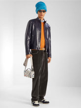Fendi Shiny Blue Leather Biker Blouson Jacket