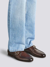 Santoni Dark Brown Leather Single Monk Strap Shoes