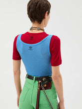 Versace Blue Embroidered Ribbed Wool Tank Top