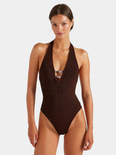 Hunza G Metallic Chocolate Adriana Beaded Swimsuit