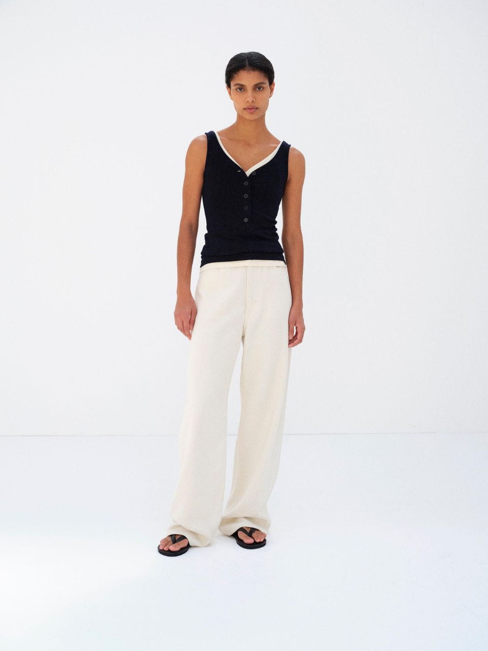 Auralee Ivory White Silk Nep Denim 5P Wide Pants | Fashion Clinic