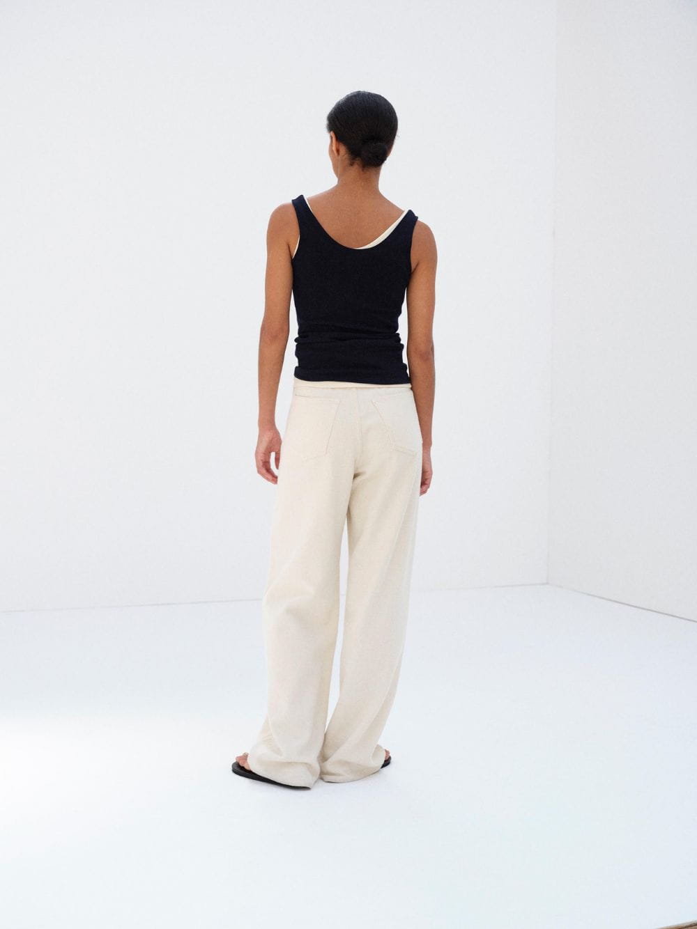 Auralee Ivory White Silk Nep Denim 5P Wide Pants | Fashion Clinic