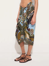 Pucci Khaki and Blue Orchidee Print Cotton Sarong