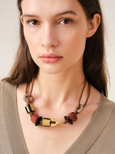 Ami Paris Caramel Leather Beaded Necklace