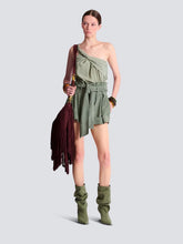 Balmain Olive Draped One-Shoulder Silk Crepe Top