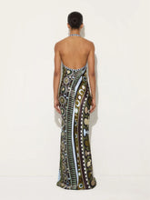Pucci Khaki and Blue Soleil Print Satin Halter Dress