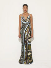 Pucci Khaki and Blue Soleil Print Satin Halter Dress