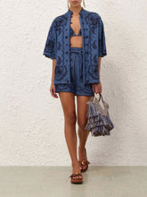 Zimmermann Railway Blue Aster Embroidered Denim Shorts