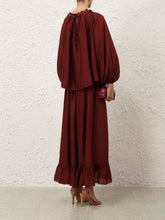 Zimmermann Merlot Aster Gathered Silk Blouse