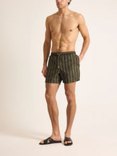 Orlebar Brown Bayleaf Green Stripe Boxer Swim Shorts