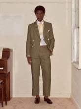 Bode Olive Lightweight Linen Double-Breasted Suit Jacket
