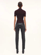 Courrèges Burgundy Rib Knit Short Sleeve Sweater
