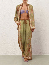 Zimmermann Khaki Scarf Floral Indra Relaxed Pants