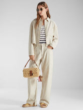 Fendi Beige FF Denim Jacket with Light Blue Stripes