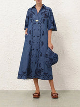 Zimmermann Railway Blue Aster Embroidered Midi Dress