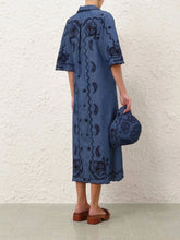 Zimmermann Railway Blue Aster Embroidered Midi Dress