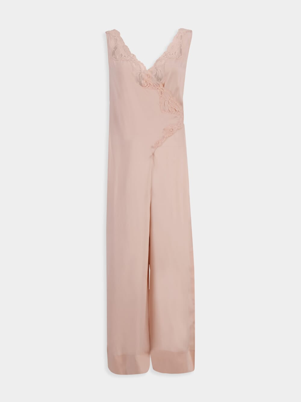 Pink Lace Detail Silk Jumpsuit