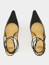 Francesco Russo Black Ankle-Strap Watersnake Leather Slingback Pumps