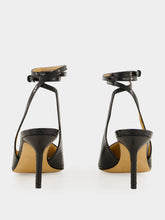 Francesco Russo Black Ankle-Strap Watersnake Leather Slingback Pumps