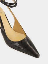Francesco Russo Black Ankle-Strap Watersnake Leather Slingback Pumps