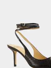 Francesco Russo Black Ankle-Strap Watersnake Leather Slingback Pumps
